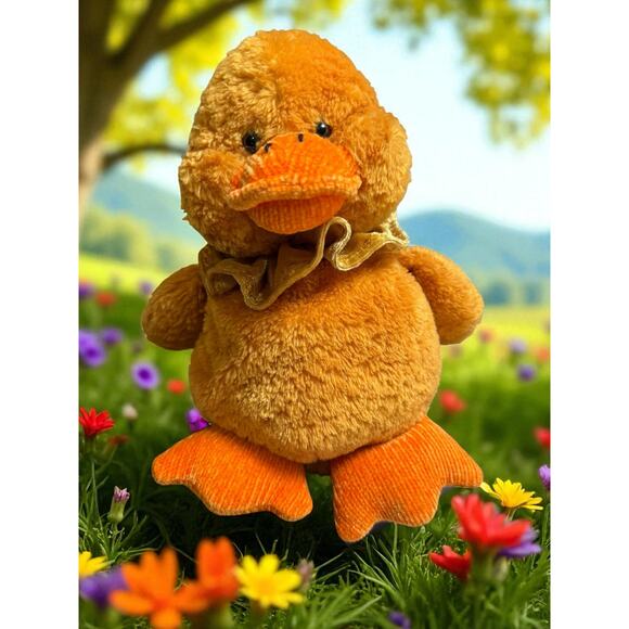 Flowers and Balloons Inc. Stuffed Duck Weighted Bottom Plushy Yellow Orange - Picture 1 of 6